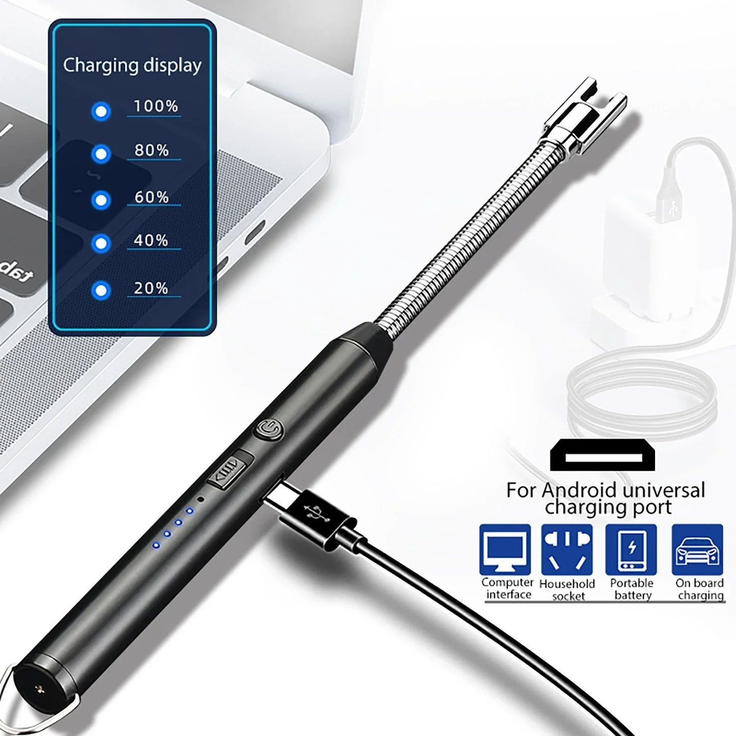 60° Outdoor Kitchen Lighter Usb Rechargeable Portable Electronic Arc Lighter Flexible Neck Safety Lock Windproof Eco Friendly Design (Random Colors)