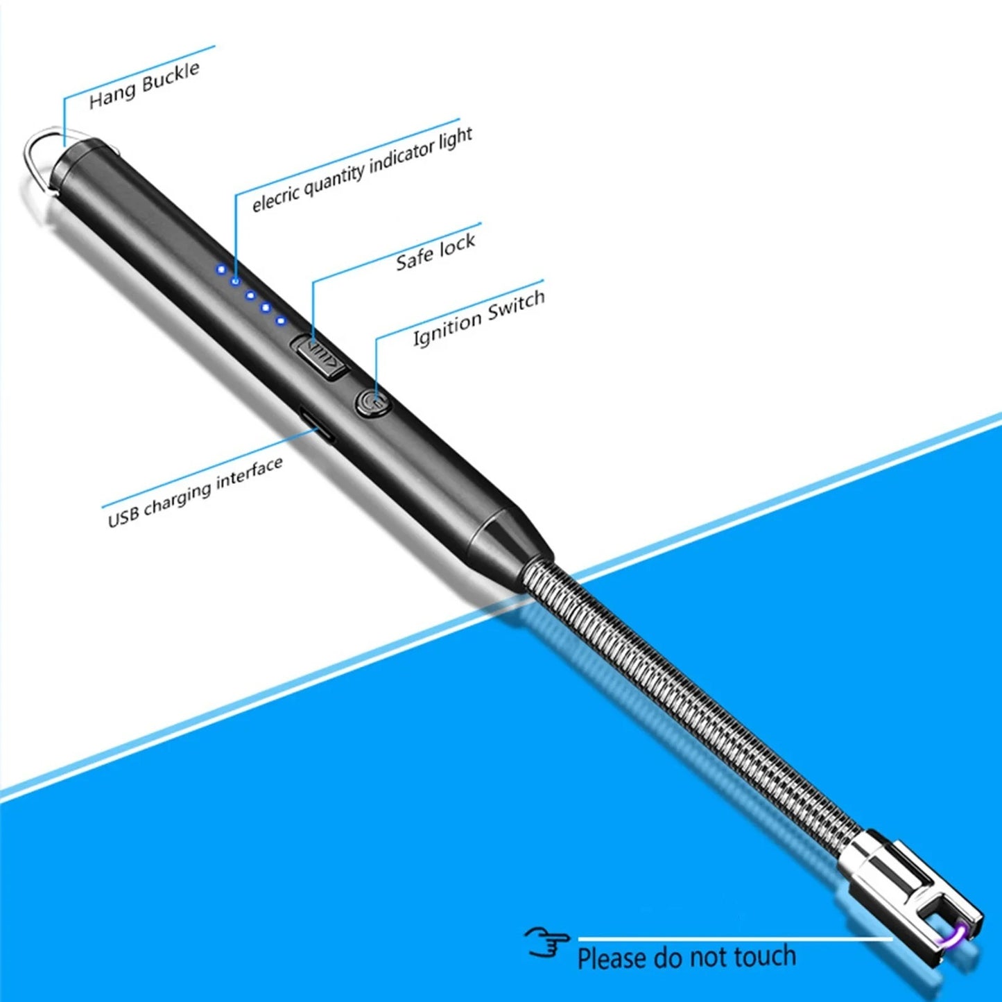 60° Outdoor Kitchen Lighter Usb Rechargeable Portable Electronic Arc Lighter Flexible Neck Safety Lock Windproof Eco Friendly Design (Random Colors)