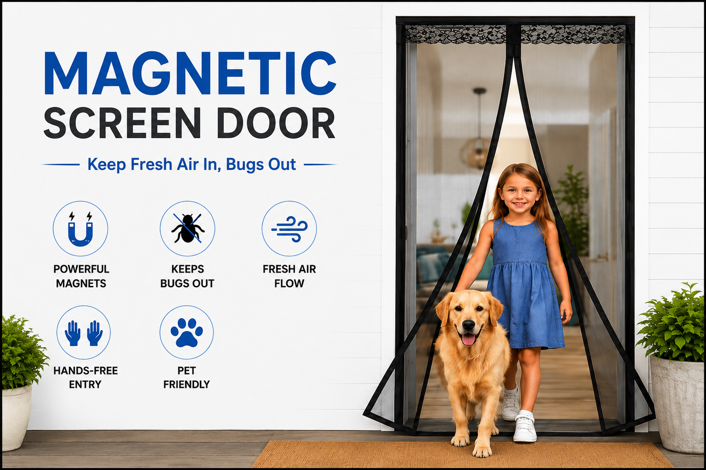 Magnetic Auto-Close Mosquito Door Net